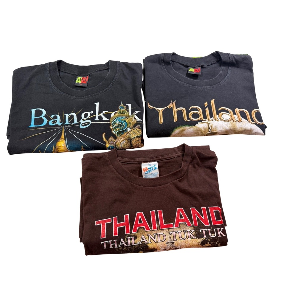 VTG Thailand Souvenir T-Shirt Lot of 3 Mens‎ Large Joligolf Elephant Bangkok